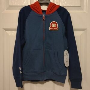 Kids Blue & Navy Zip Hoodie with Red Hood - High-Five Patch